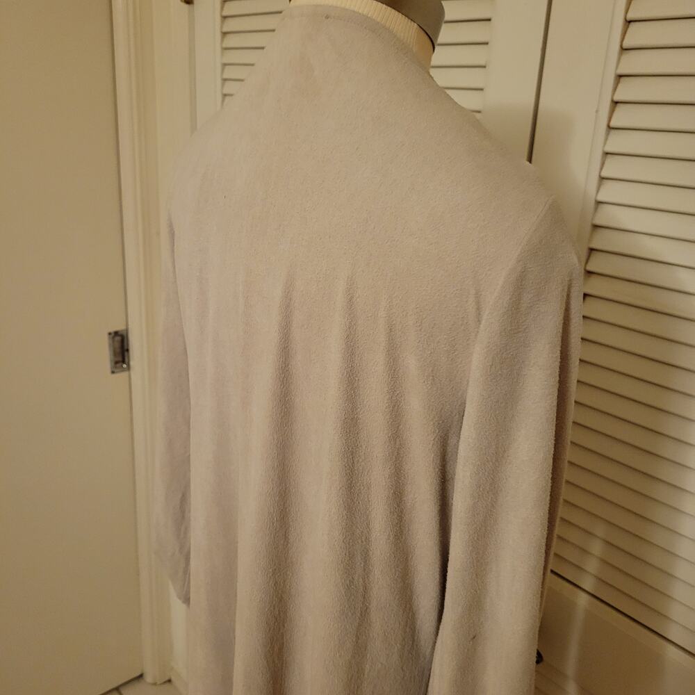 Tahari NWT Faux Leather Cardigan One Size Soft Beige Drape Front Lightweight - Picture 3 of 15